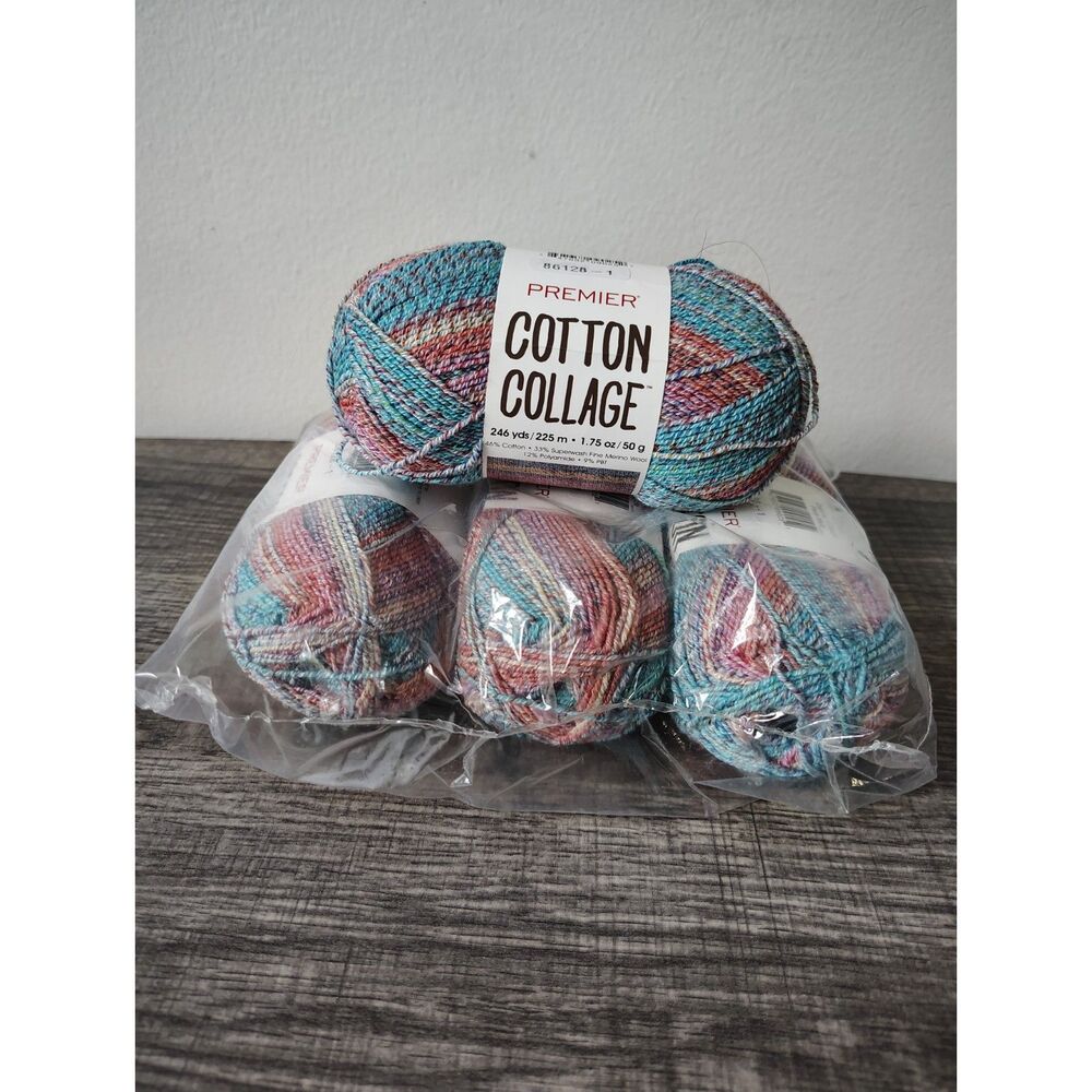 Premier Cotton Collage Yarn Lot of 4 Party Multi Super Fine Wool Cotton Blend